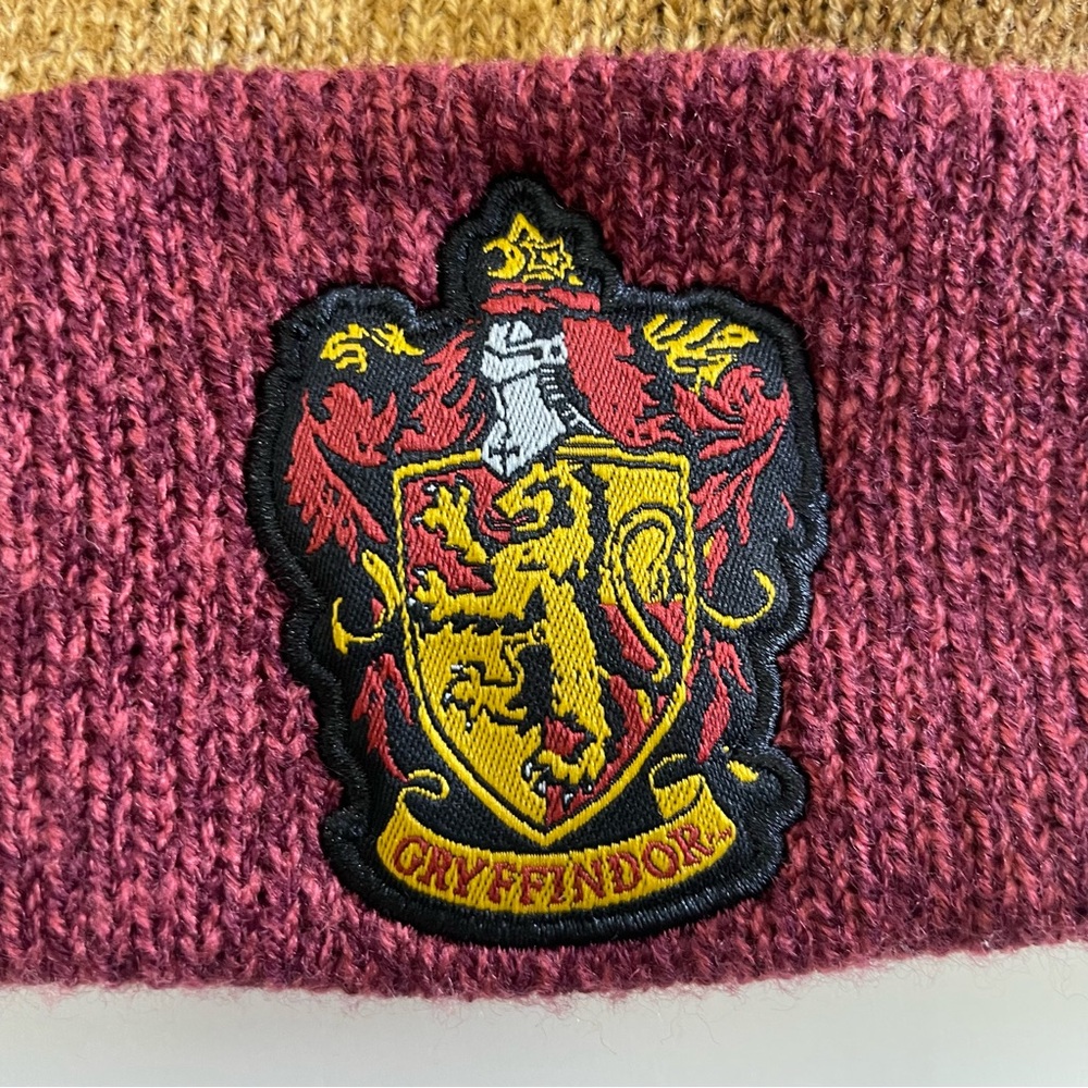 Harry Potter Maroon and Gold Striped Knit Scarf & Pom Beanie Set, Gryffindor - Picture 5 of 9